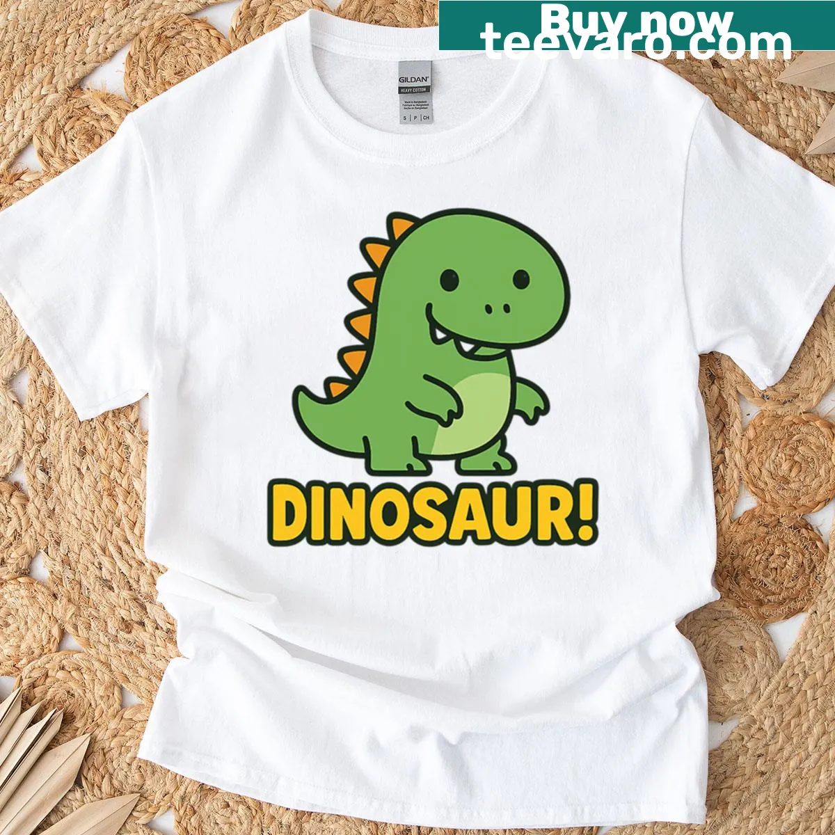 Cartoon T-shirt with a cute green dinosaur graphic — on a men's t-shirt