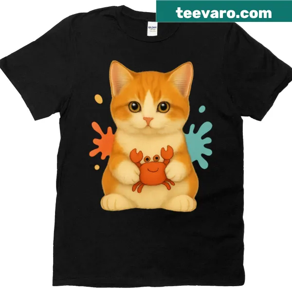 Cute kitten with plush crab illustration