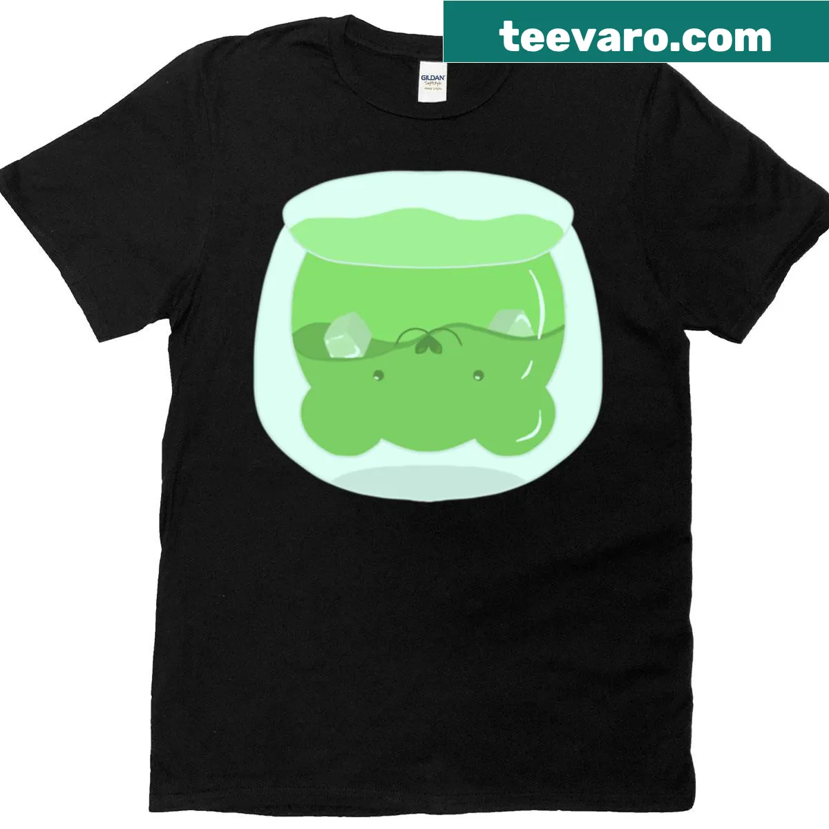 Bear enjoying matcha in a glass on an oversized T-shirt — on a men's t-shirt