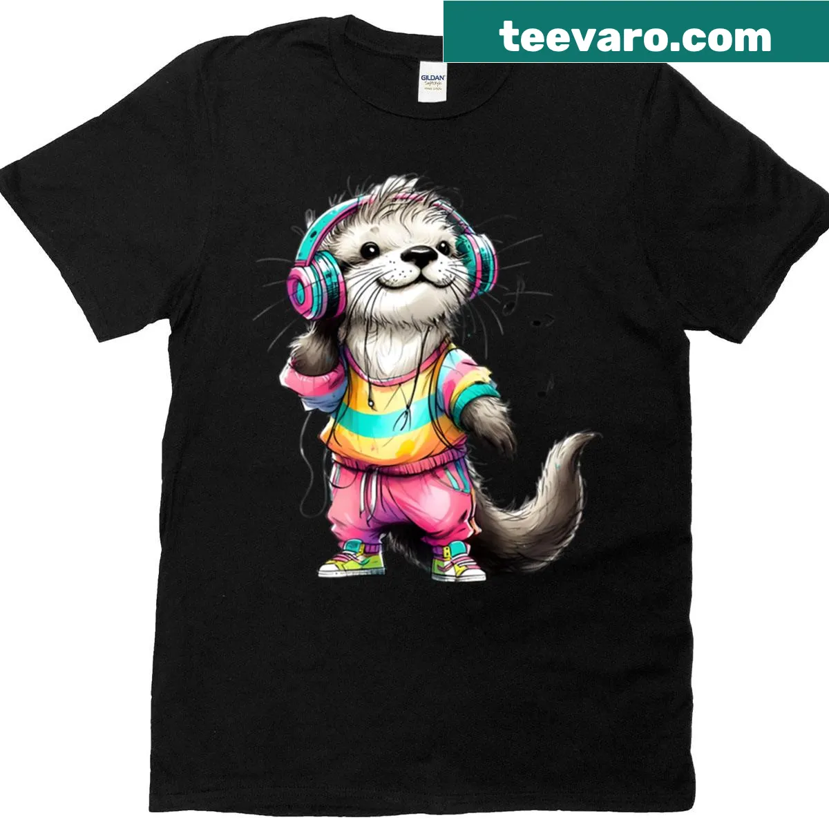 Otter in retro 80s style illustration — on a men's t-shirt