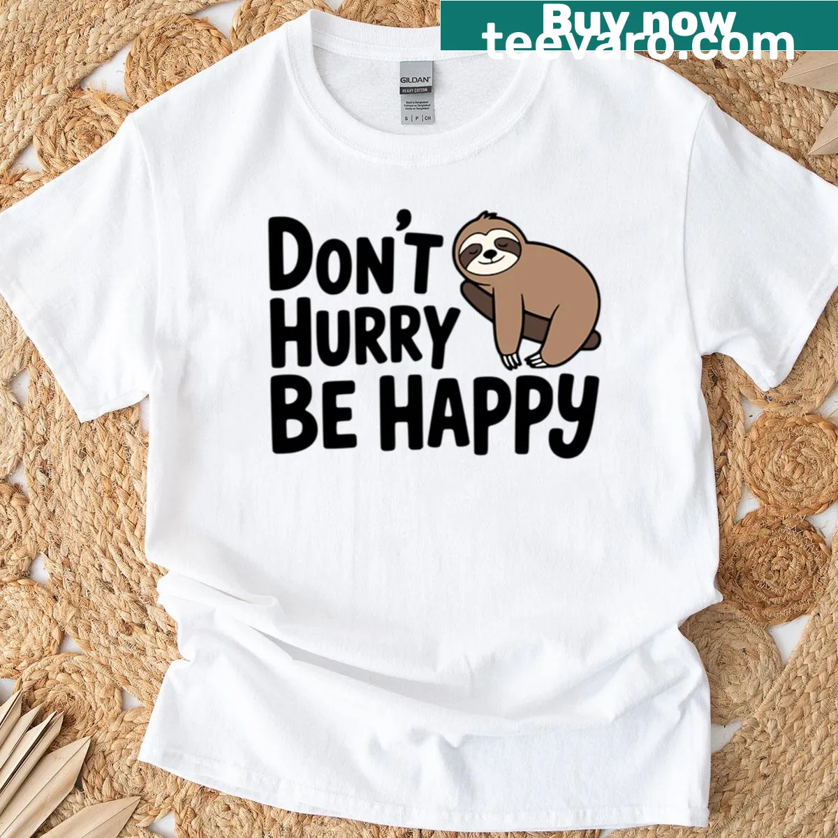 Cute T-shirt featuring cartoon sleeping sloth and pun text — on a men's t-shirt