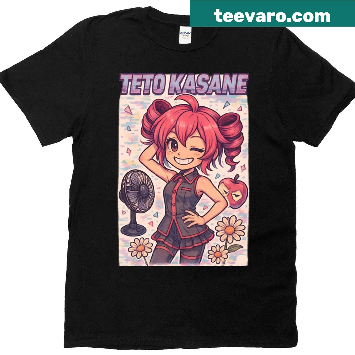 Kawaii art t-shirt featuring Teto Kasane with the phrase 'Drill Hair Dont Care' — on a men's t-shirt