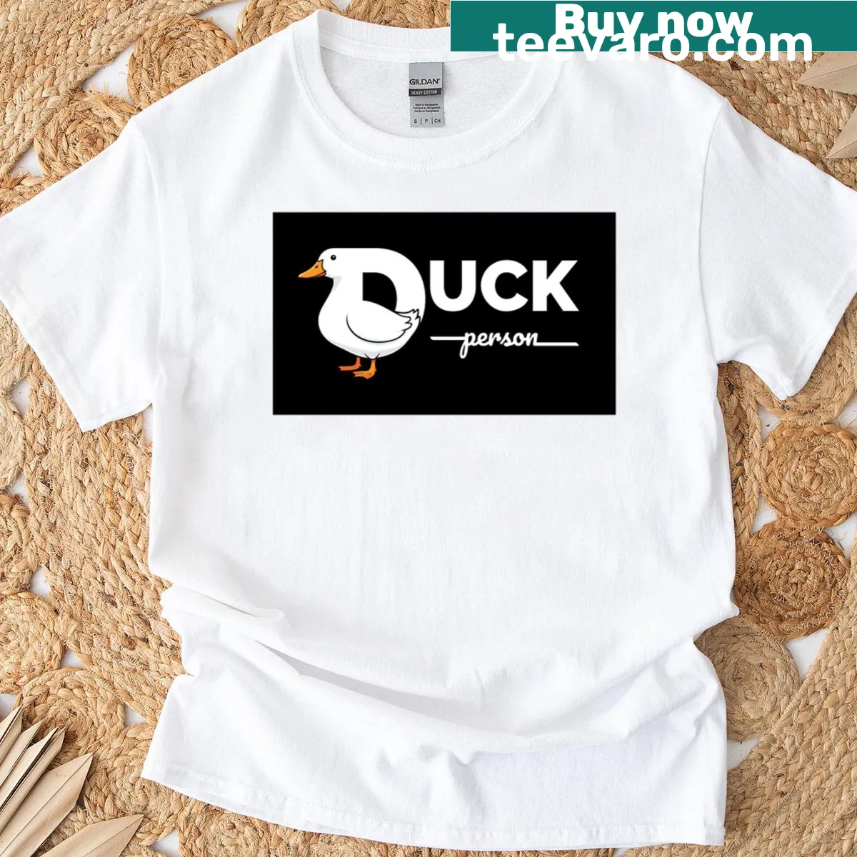 Cartoon graphic tee for duck lovers with 'Duck Person' text — on a men's t-shirt