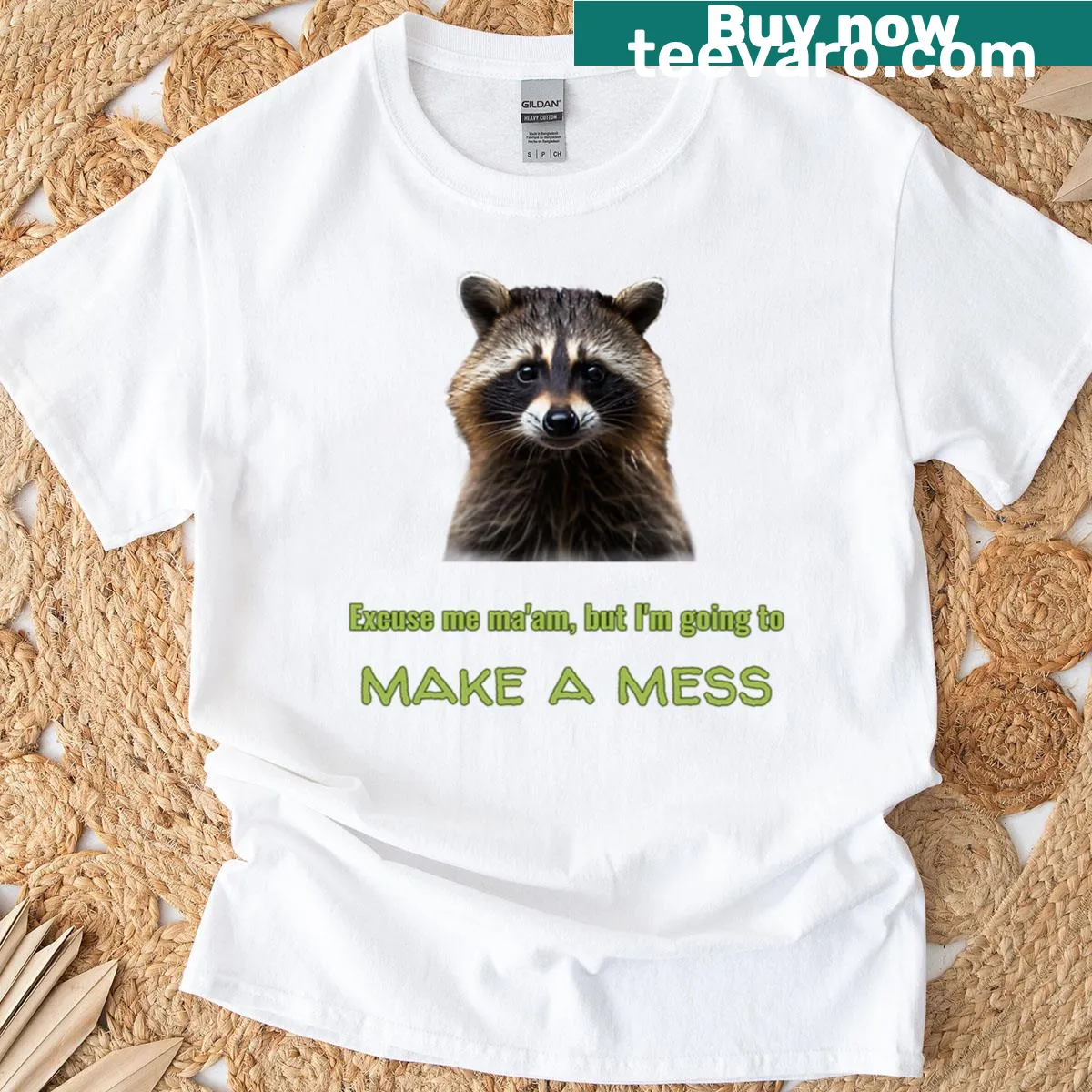 Oversized t-shirt with a raccoon making a mess design — on a men's t-shirt