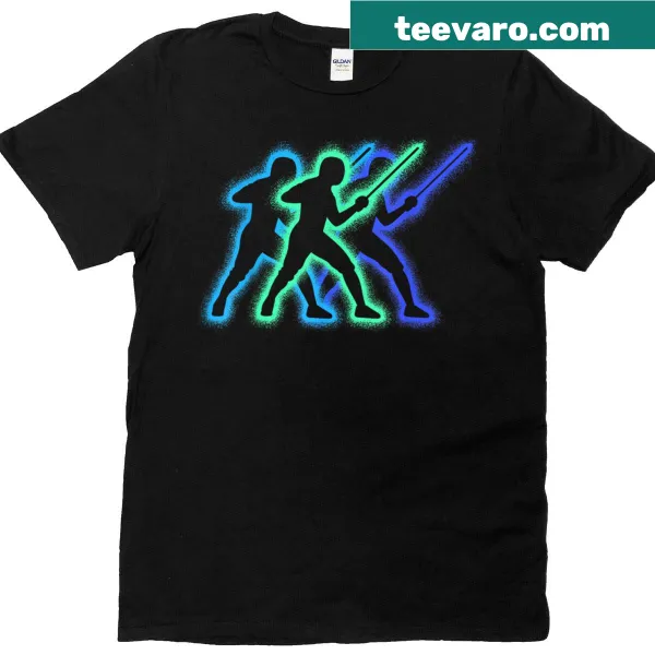 Silhouette design of fencers in action on a casual tee