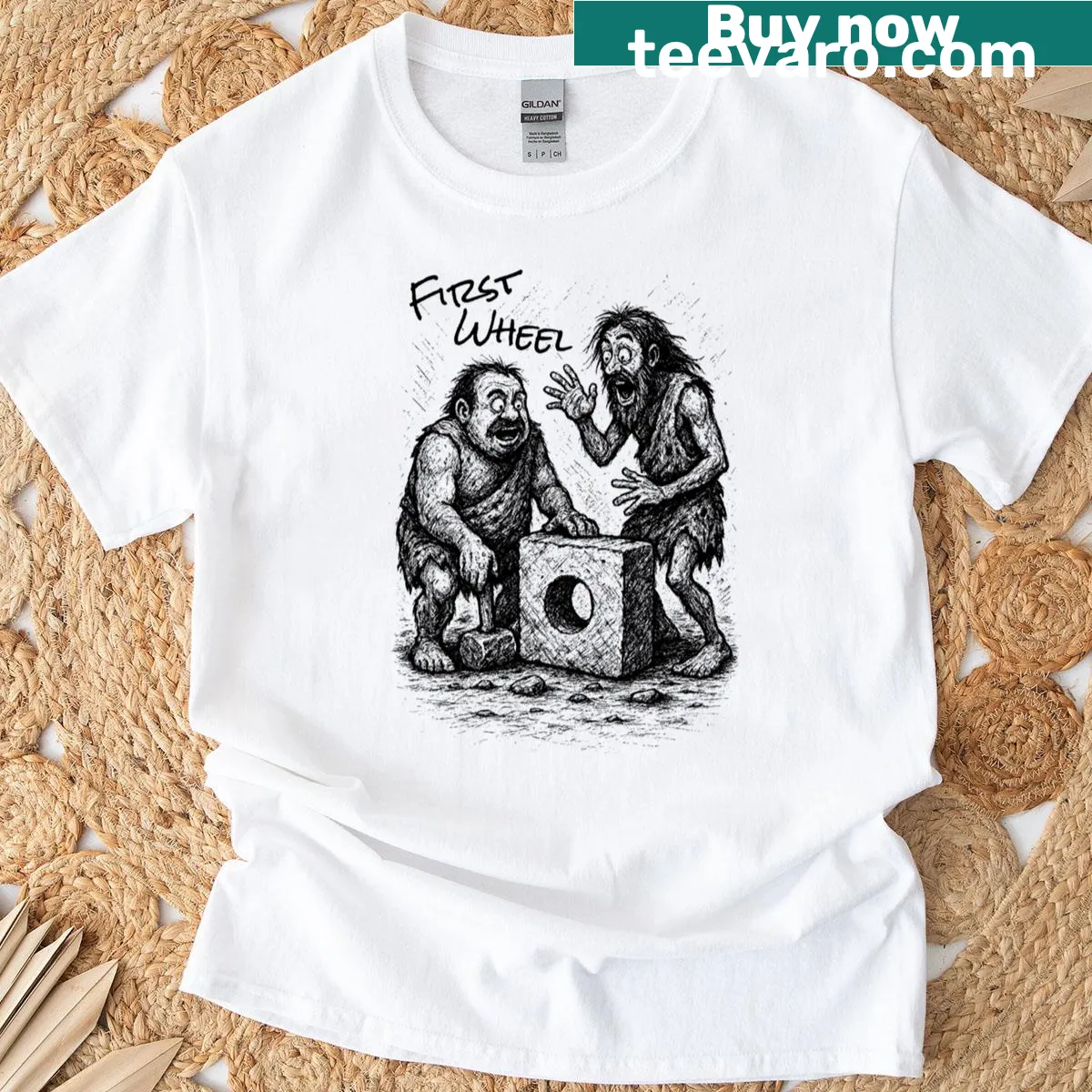 Illustration of a bicycle on a First Wheel Black T-shirt — on a men's t-shirt
