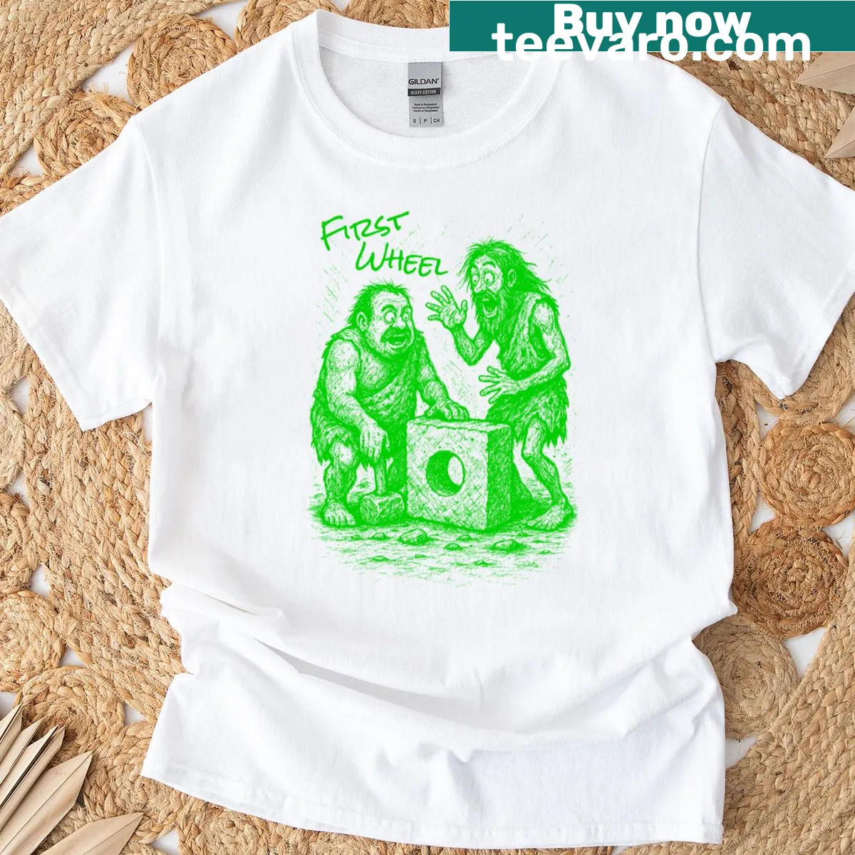 Bicycle graphic on a First Wheel Green T-shirt — on a men's t-shirt