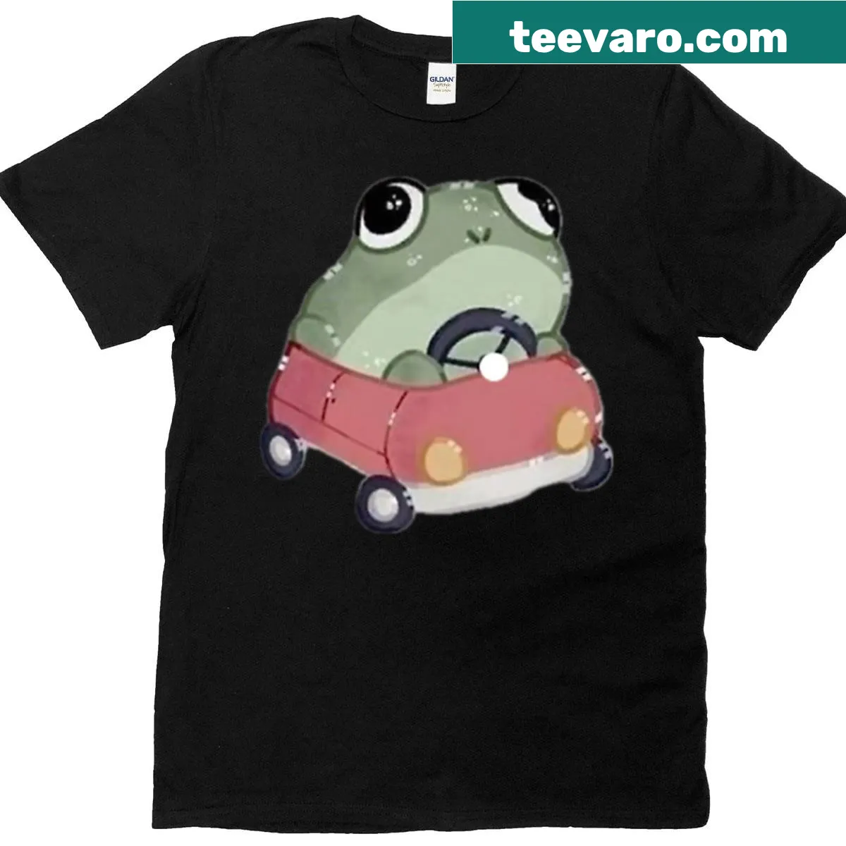 Playful cartoon frog with 'Beep Beep' text on T-shirt — on a men's t-shirt