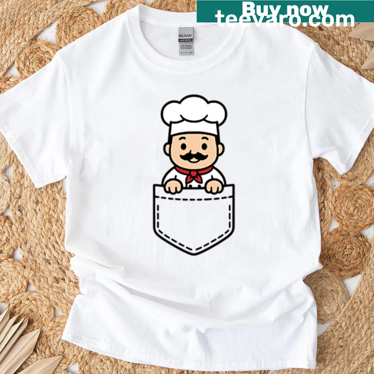 Cute chef graphic with cooking utensils on oversized T-shirt — on a men's t-shirt