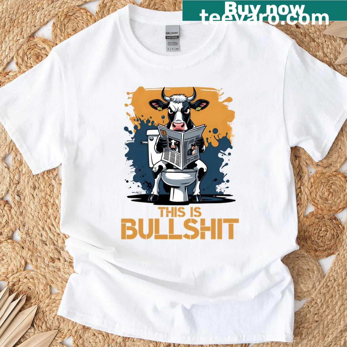 Sarcastic cow graphic T-shirt with humorous quote, oversized fit — on a men's t-shirt