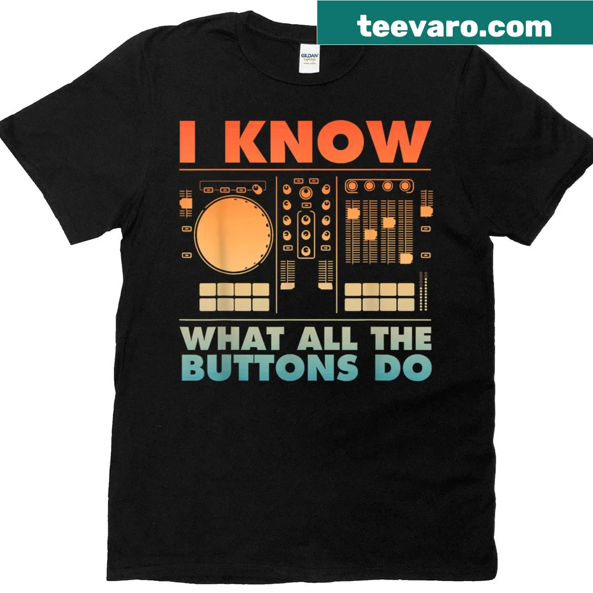 Playful DJ art T-shirt for music producers and DJs — on a men's t-shirt