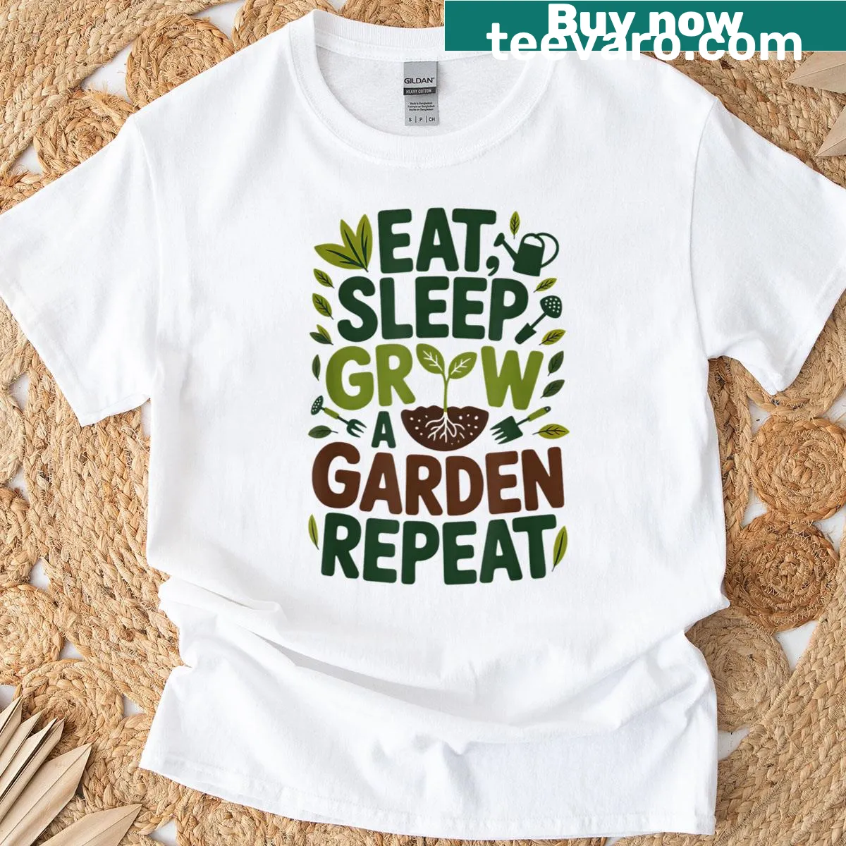 Humorous gamer lifestyle graphic T-shirt with gardening theme — on a men's t-shirt