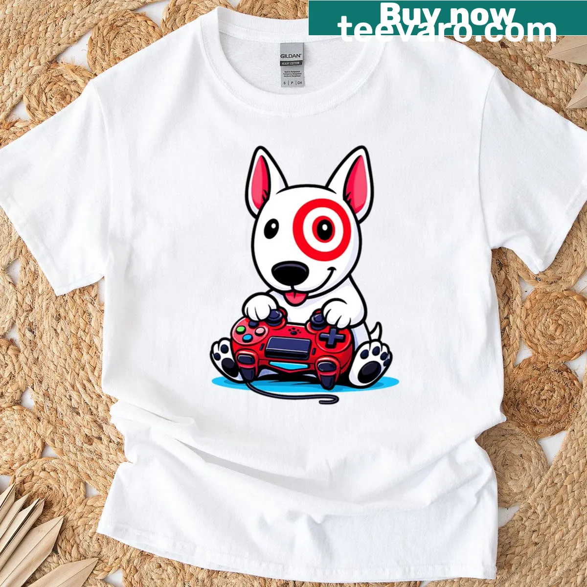 Gamer t-shirt featuring a parody of the Bullseye dog — on a men's t-shirt