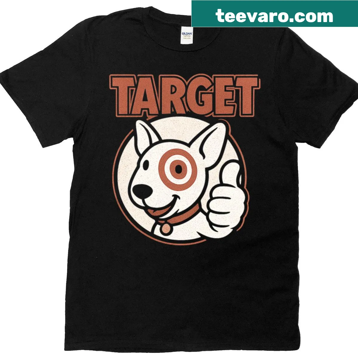 Target team member Bullsey dog graphic on a casual t-shirt. — on a men's t-shirt