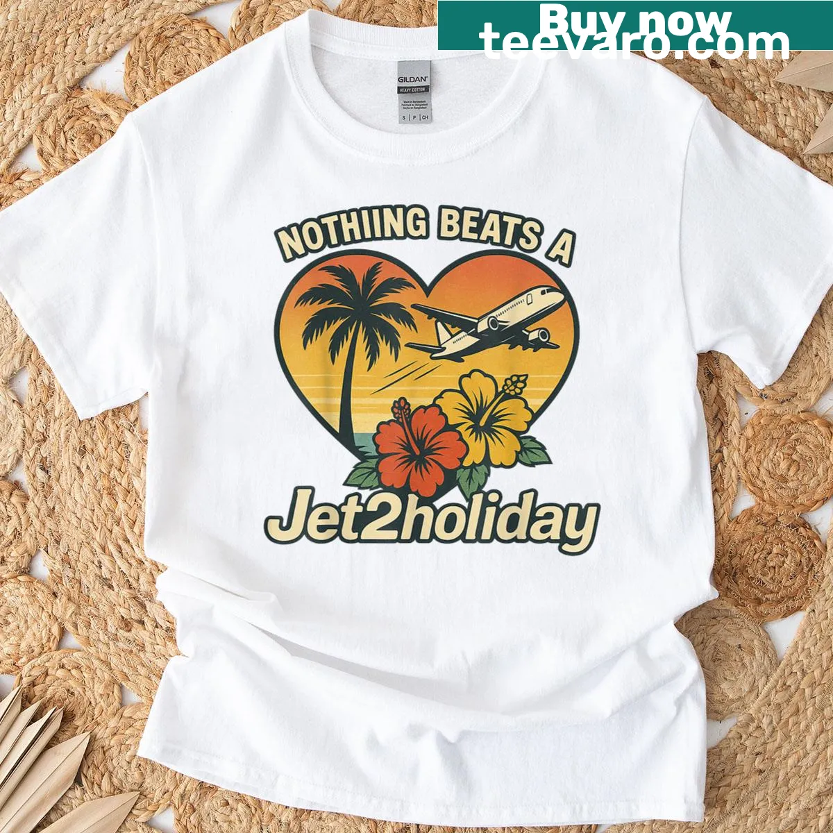 Vintage t-shirt with a funny Jet2 holiday design — on a men's t-shirt