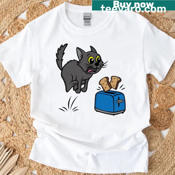 Cartoon cat jumping out of a toaster in a funny design