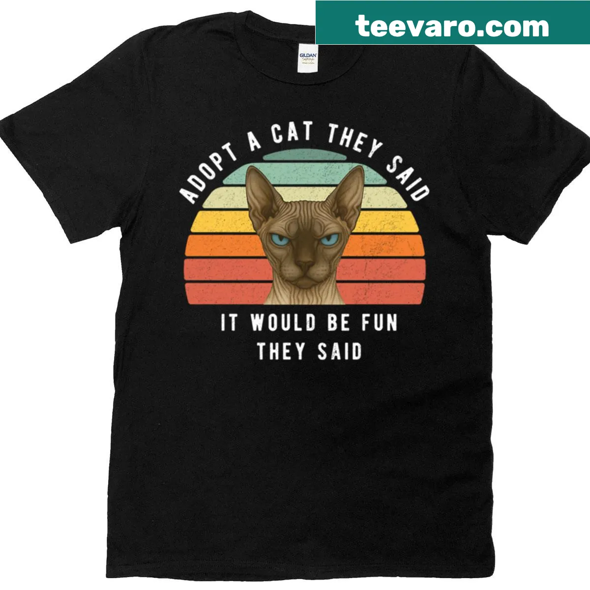Sarcastic shirt featuring a funny Sphynx cat adoption quote — on a men's t-shirt