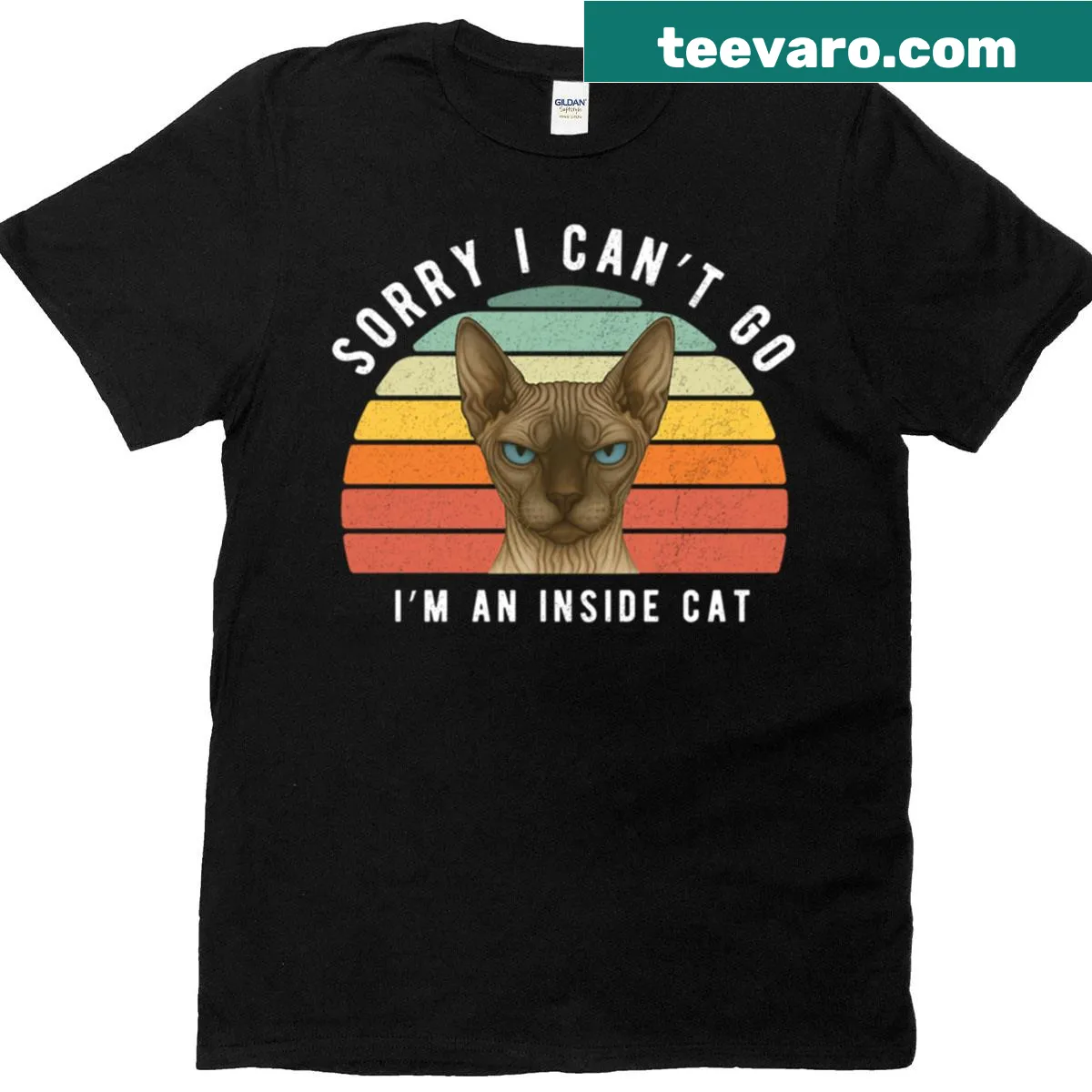 Oversized t-shirt with a funny Sphynx cat quote for inside cats — on a men's t-shirt