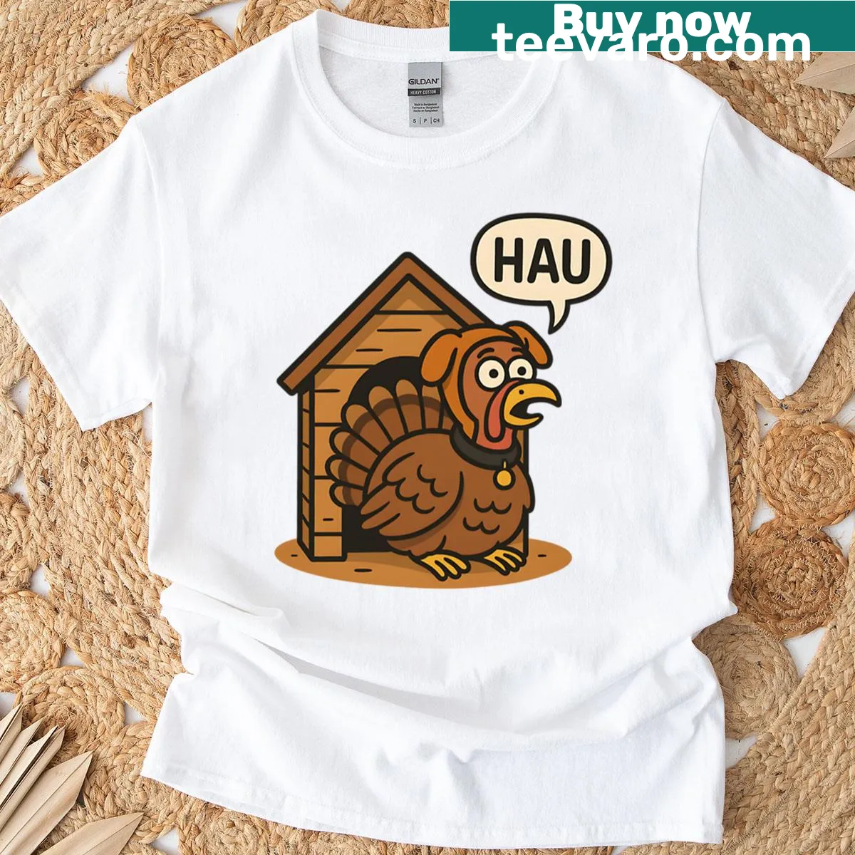 Thanksgiving T-shirt with humorous text about dogs and turkey — on a men's t-shirt