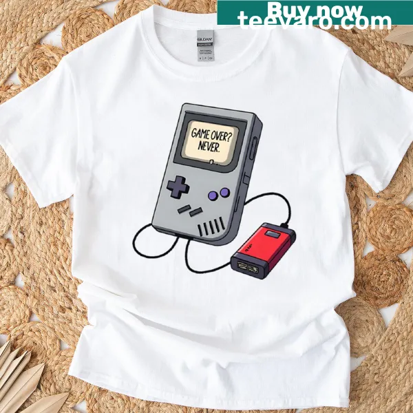 Bold T-shirt with 'Game Over Never' text for dedicated gamers
