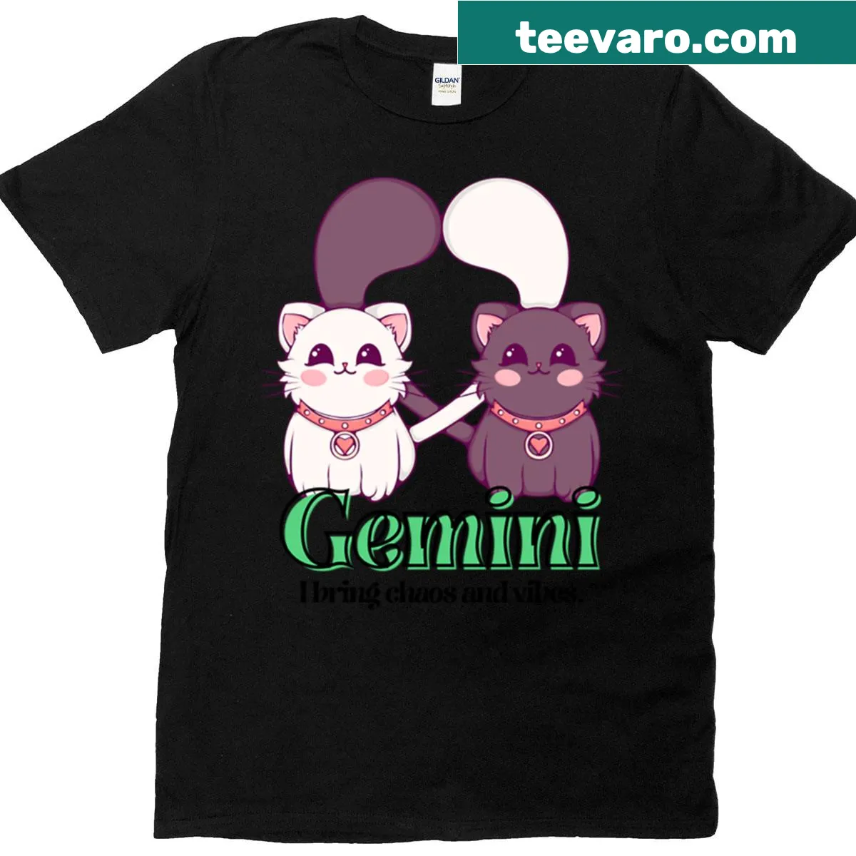 Oversized Gemini Kitty T-shirt with a cute cat illustration — on a men's t-shirt