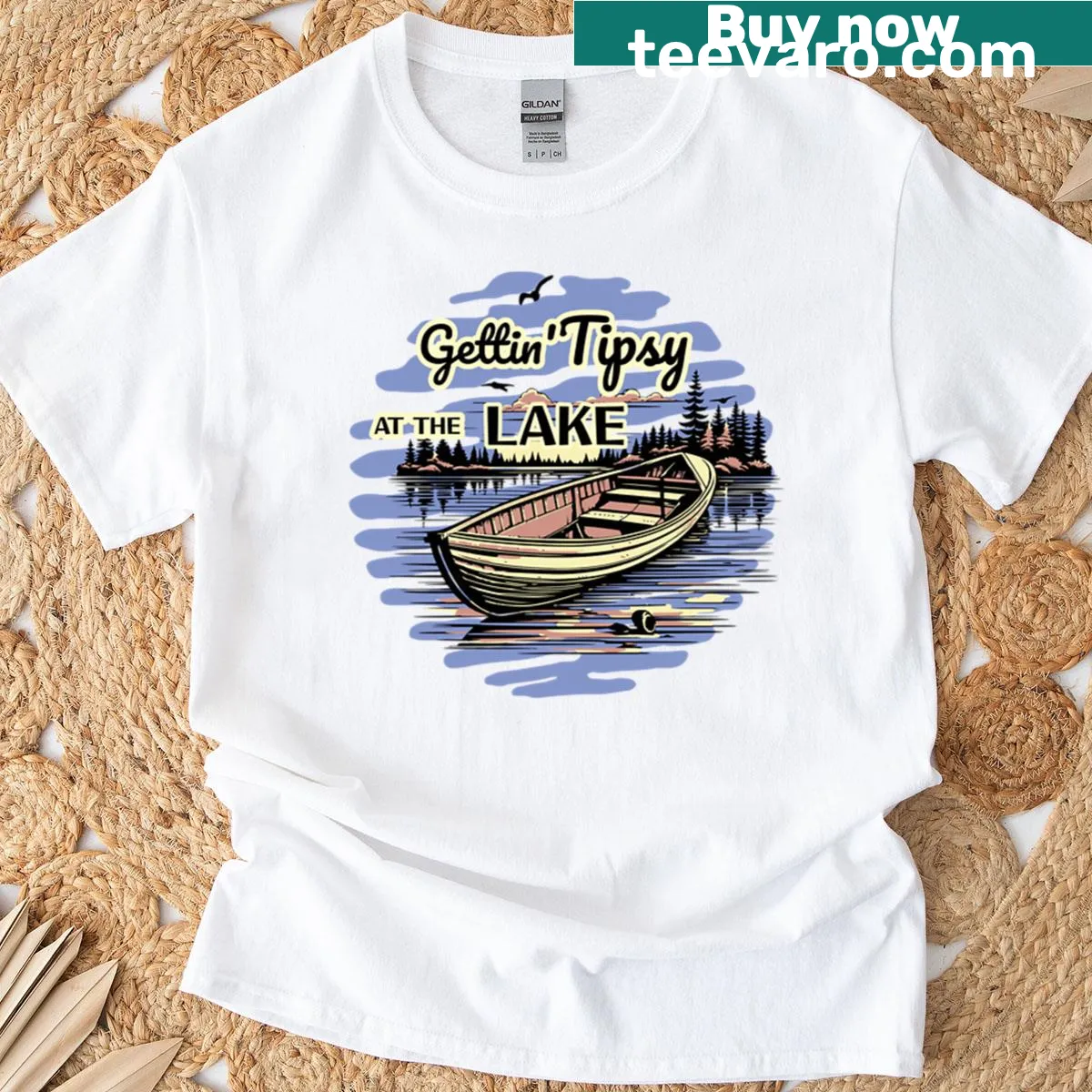 Funny boat drinking design for lake life — on a men's t-shirt