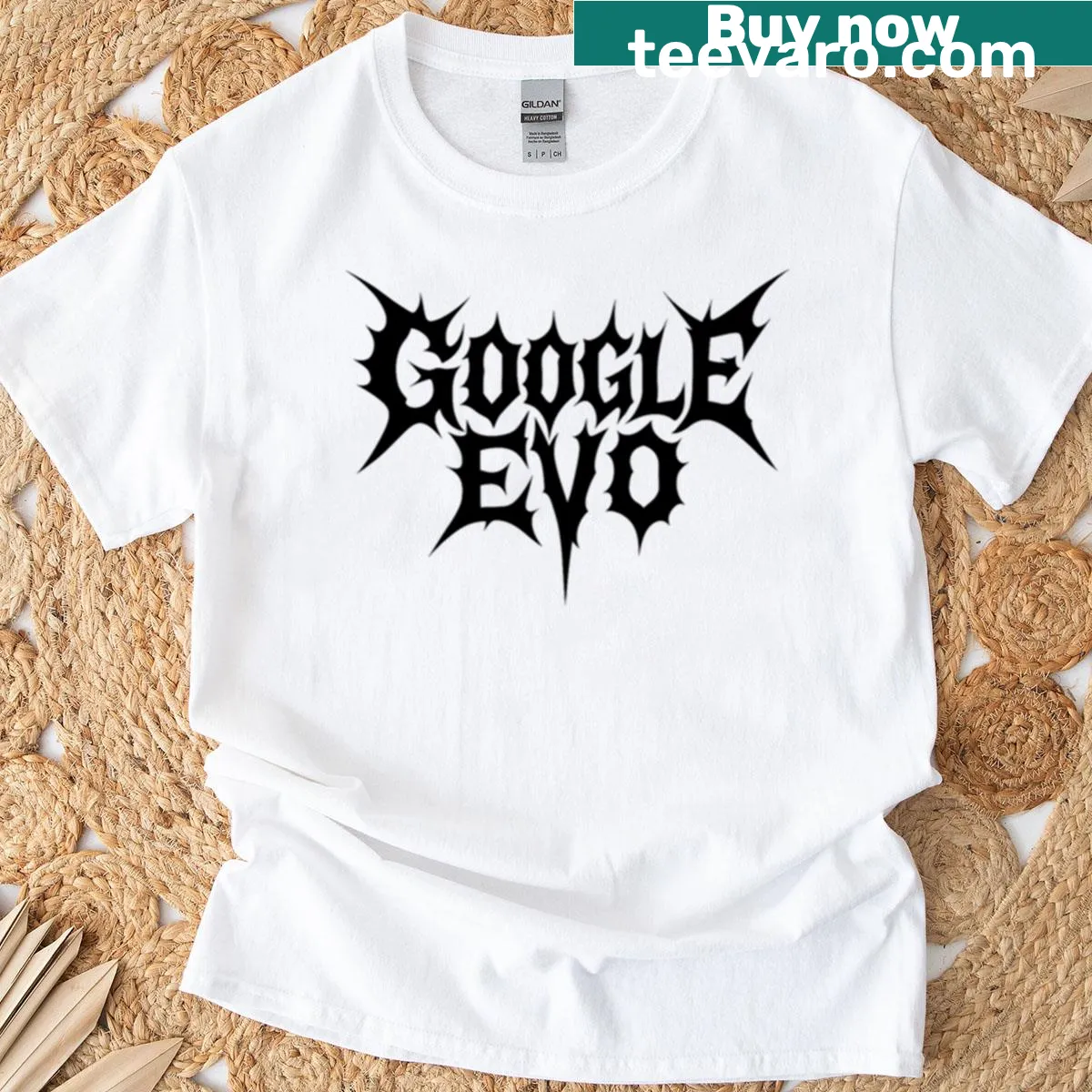 Playful t-shirt with witty tech reference 'Googe Evo' — on a men's t-shirt