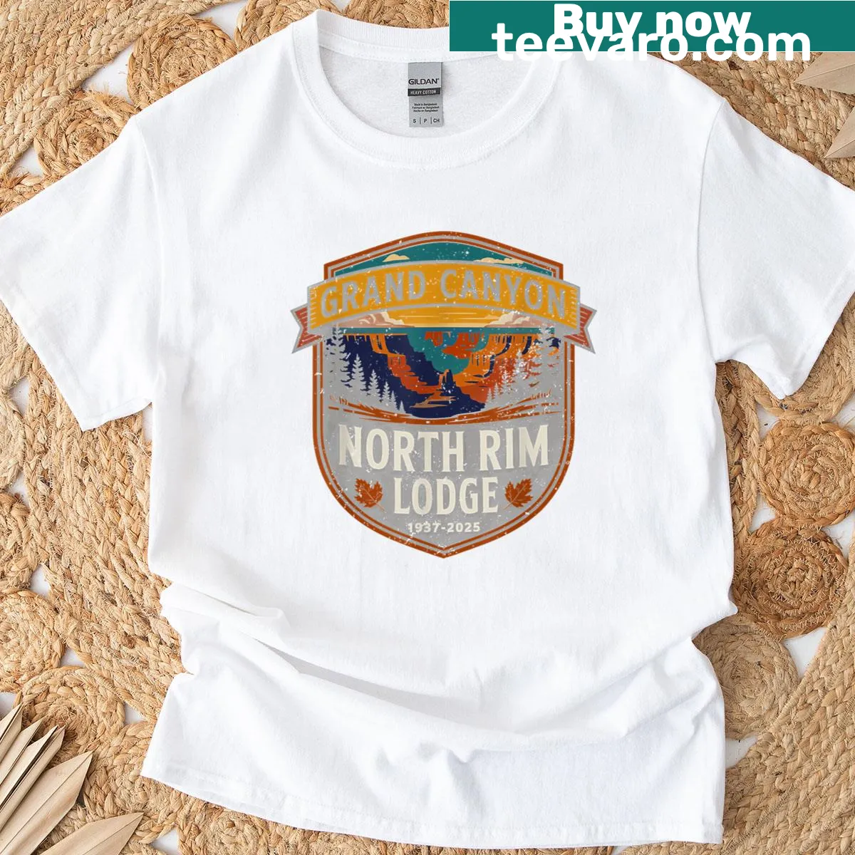 Tribute t-shirt with Grand Canyon North Rim Lodge design and text — on a men's t-shirt