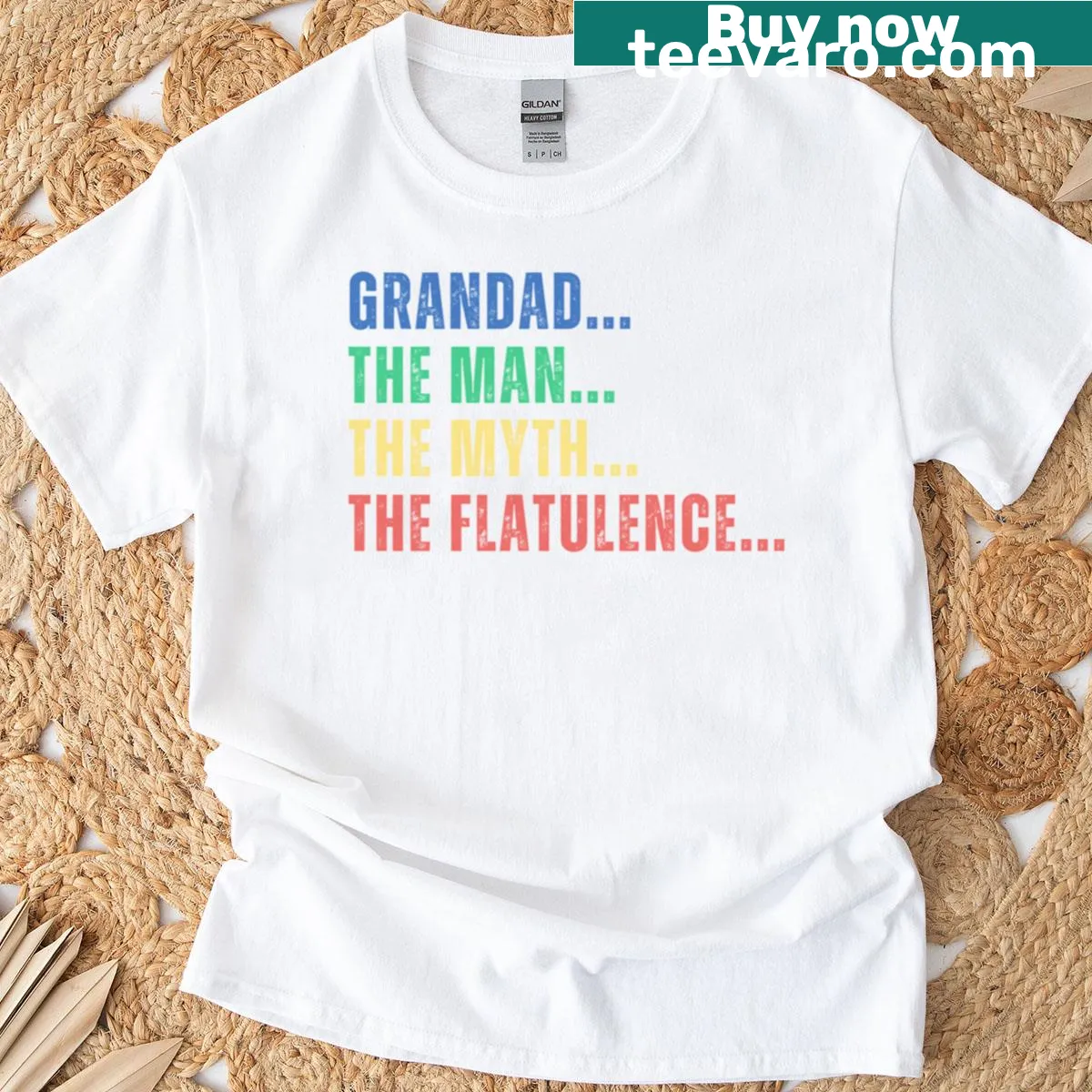 Funny t-shirt stating 'Grandad: The Man, The Myth, The Flatulence' — on a men's t-shirt