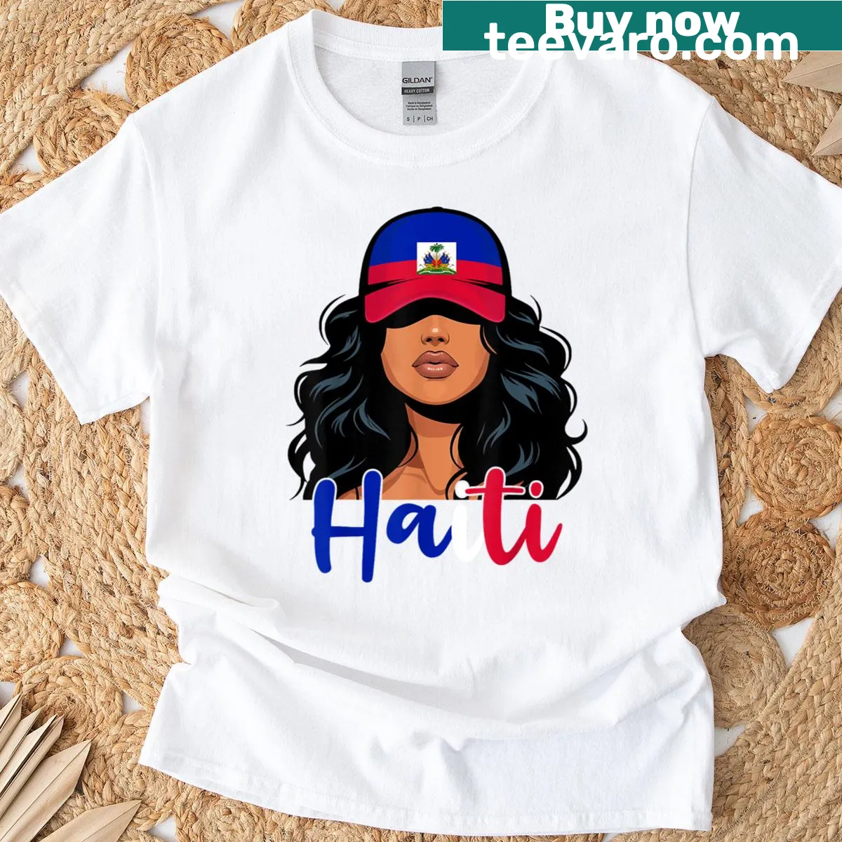 T-shirt featuring Haitian flag and proud Haitian girl illustration — on a men's t-shirt