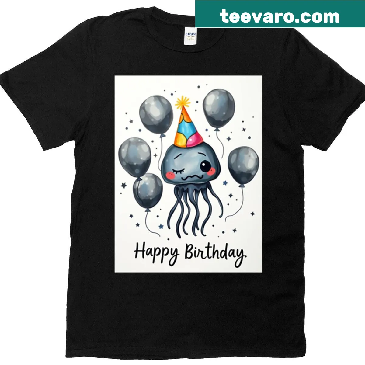 Cute jellyfish graphic design with goth emo theme for birthday — on a men's t-shirt