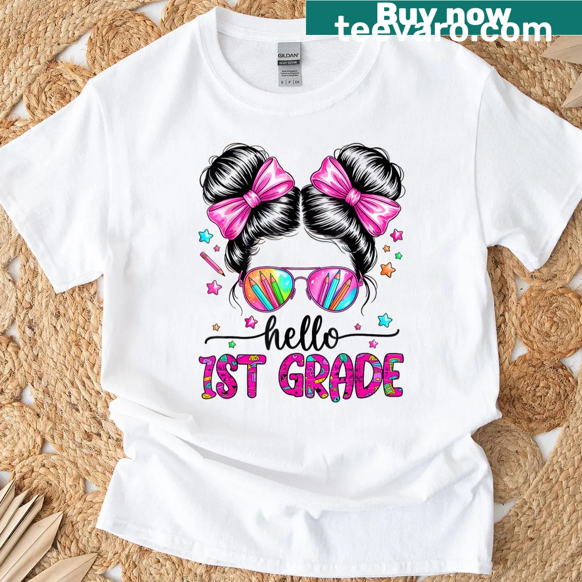 Back to school t-shirt with 'Hello First Grade' text — on a men's t-shirt