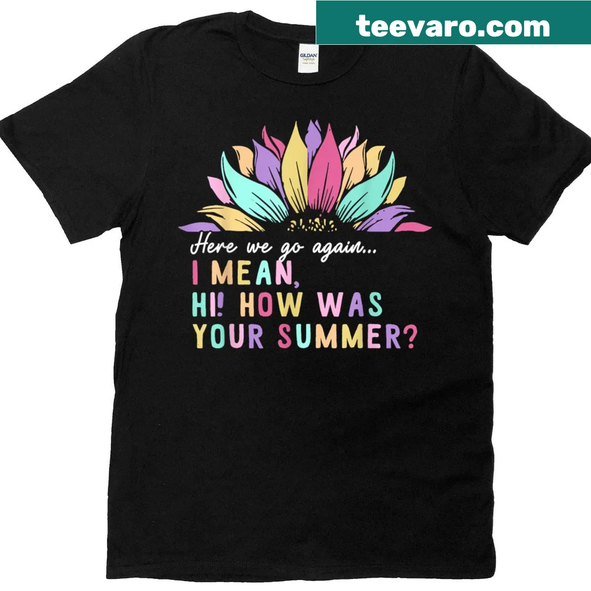 Floral back-to-school t-shirt featuring a welcoming summer quote — on a men's t-shirt