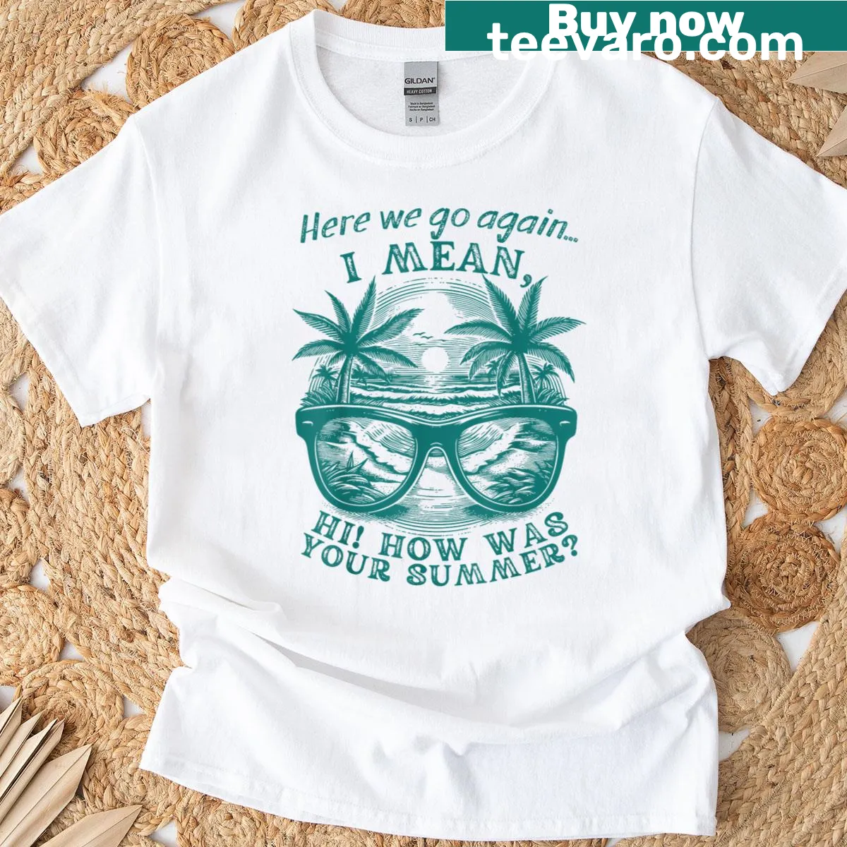 Casual T-shirt with summer greeting phrase — on a men's t-shirt