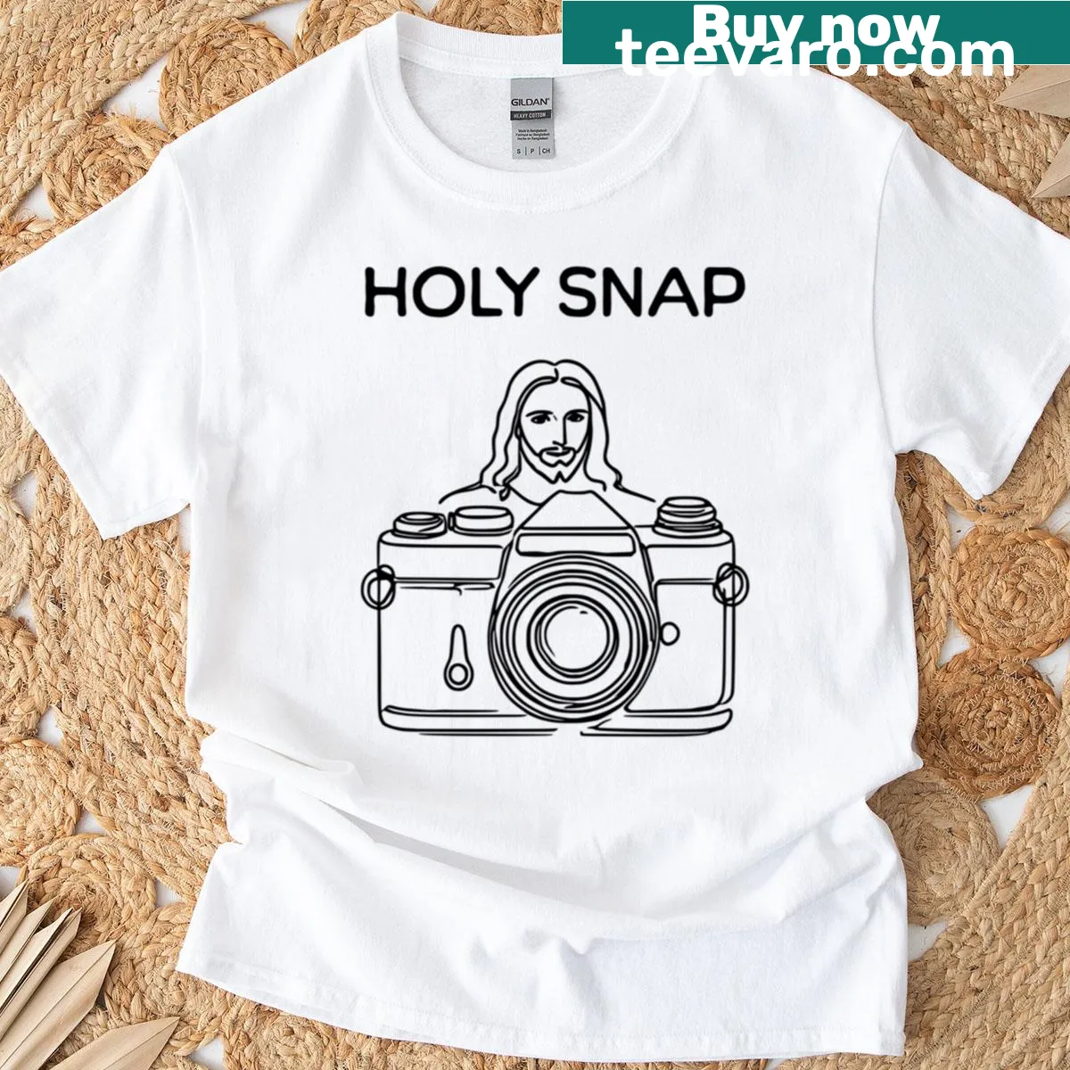 Humorous Jesus satire meme design T-shirt — on a men's t-shirt