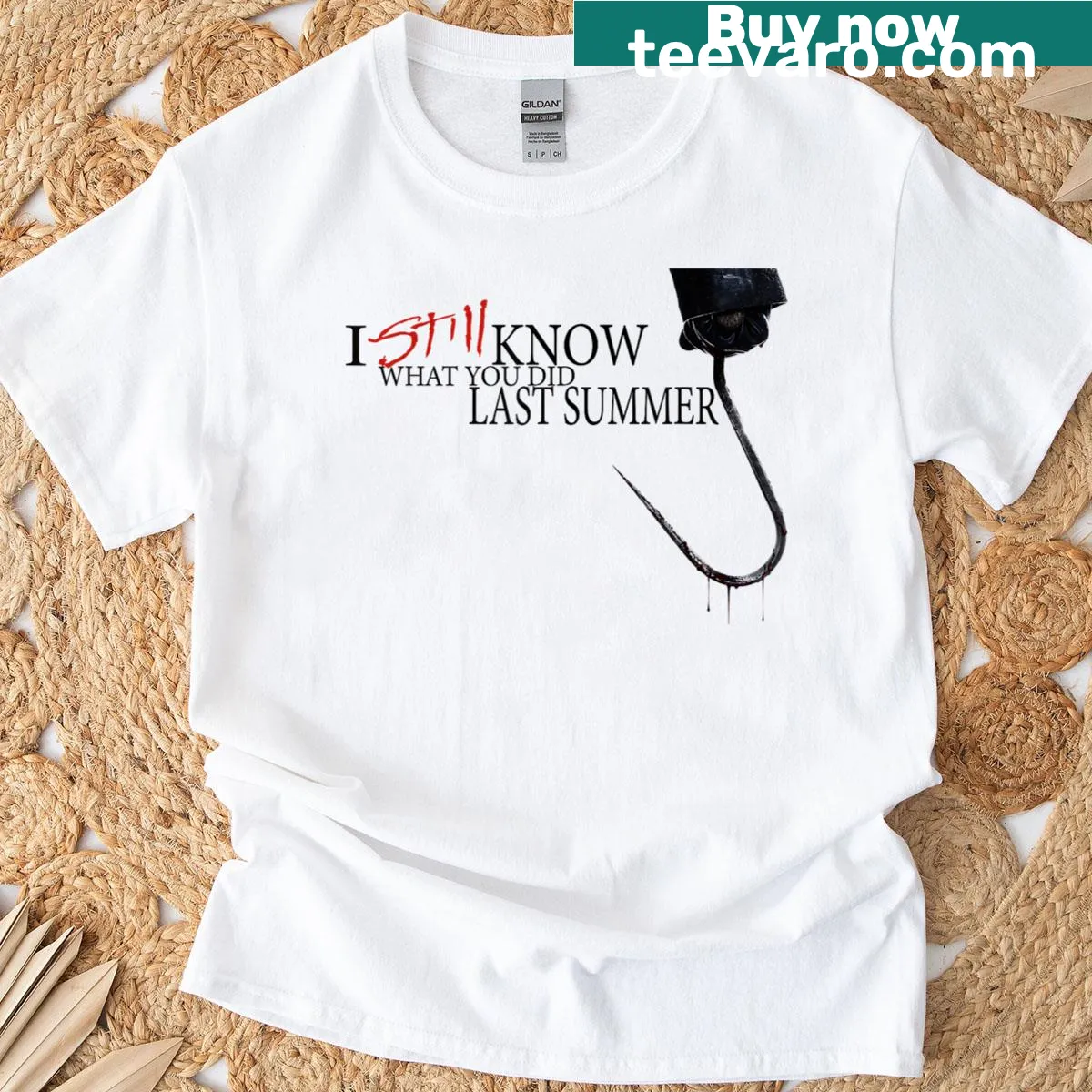 Retro horror collage t-shirt inspired by I Know What You Did Last Summer — on a men's t-shirt