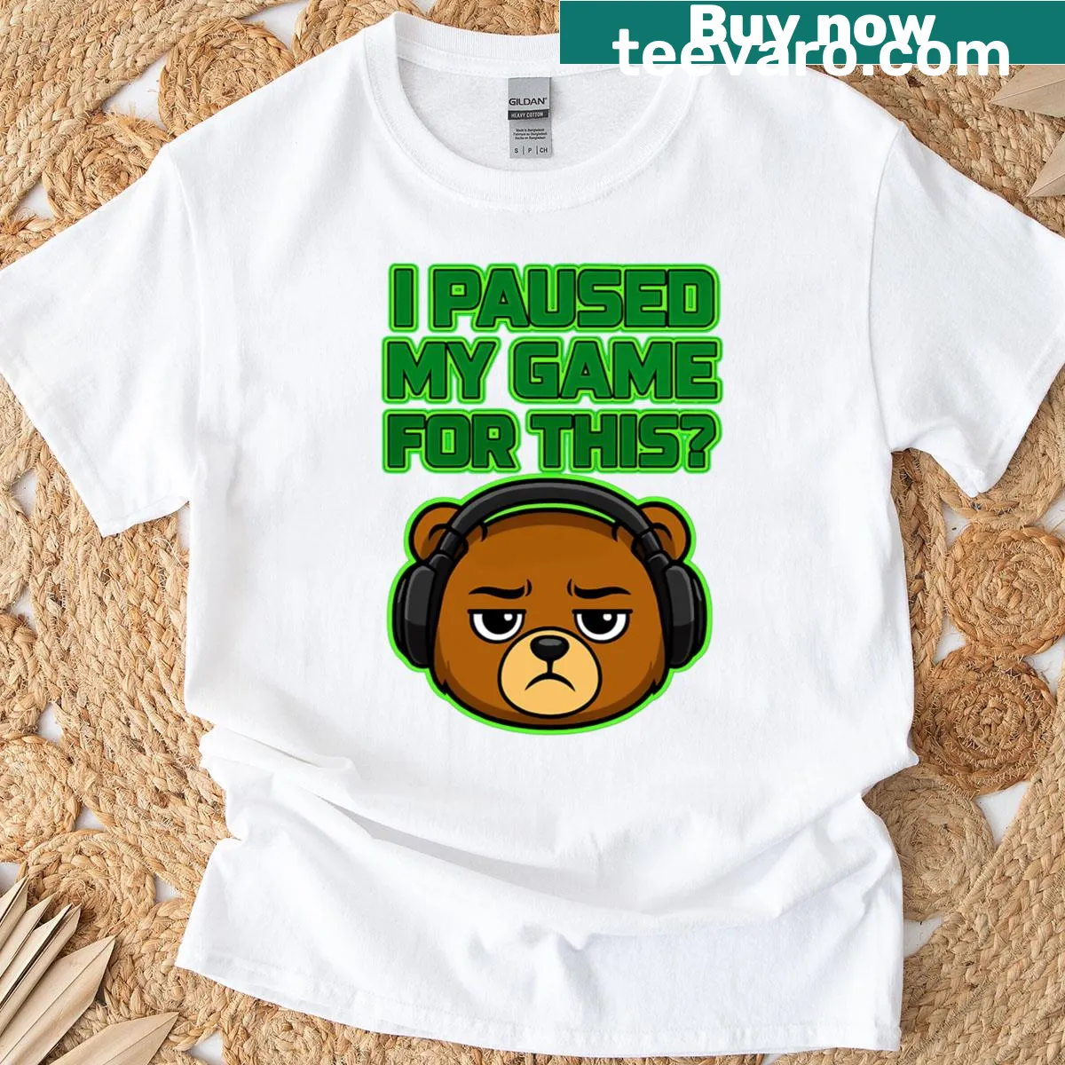 Funny gamer T-shirt with a pause game message — on a men's t-shirt