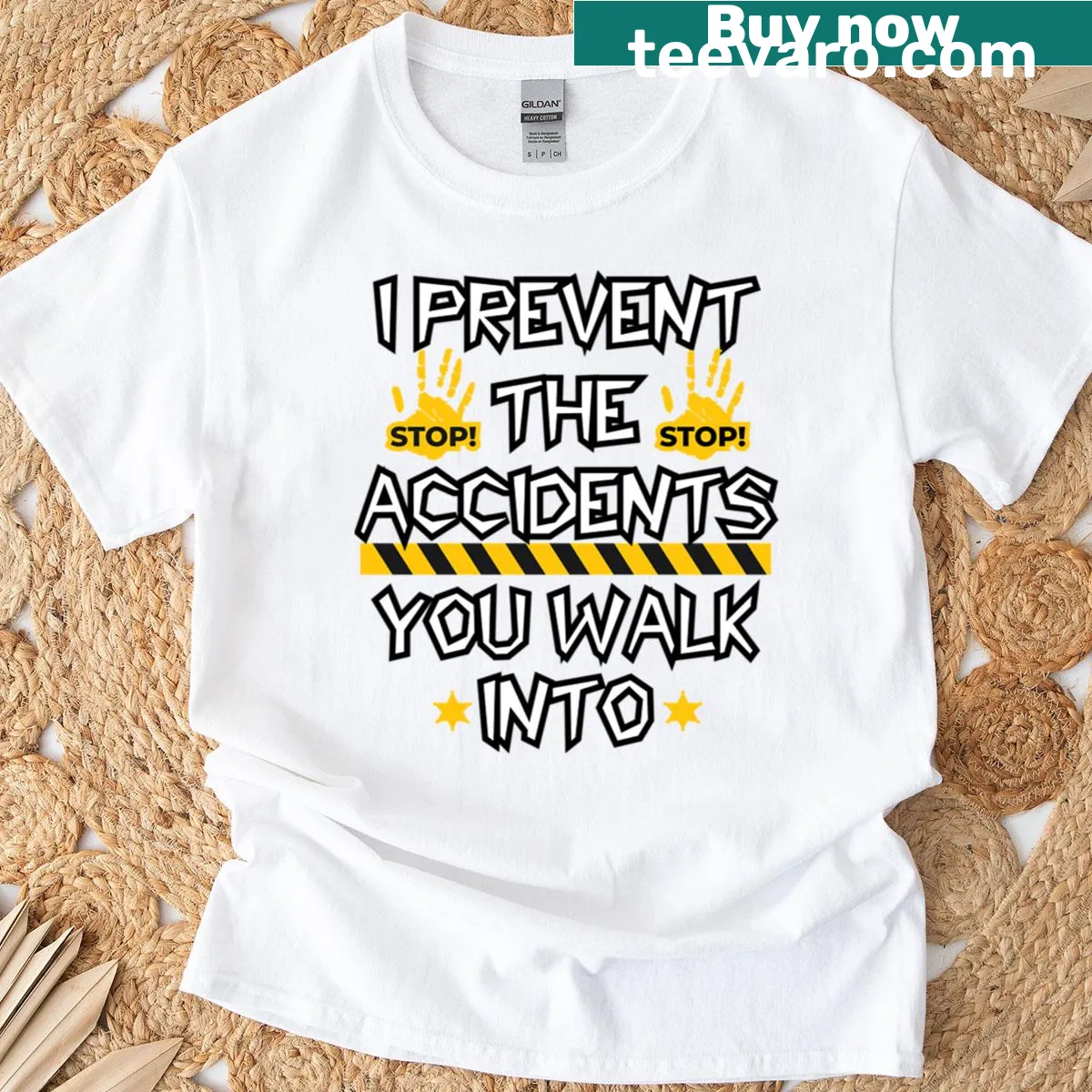 Bold T-shirt with health and safety slogan for professionals — on a men's t-shirt
