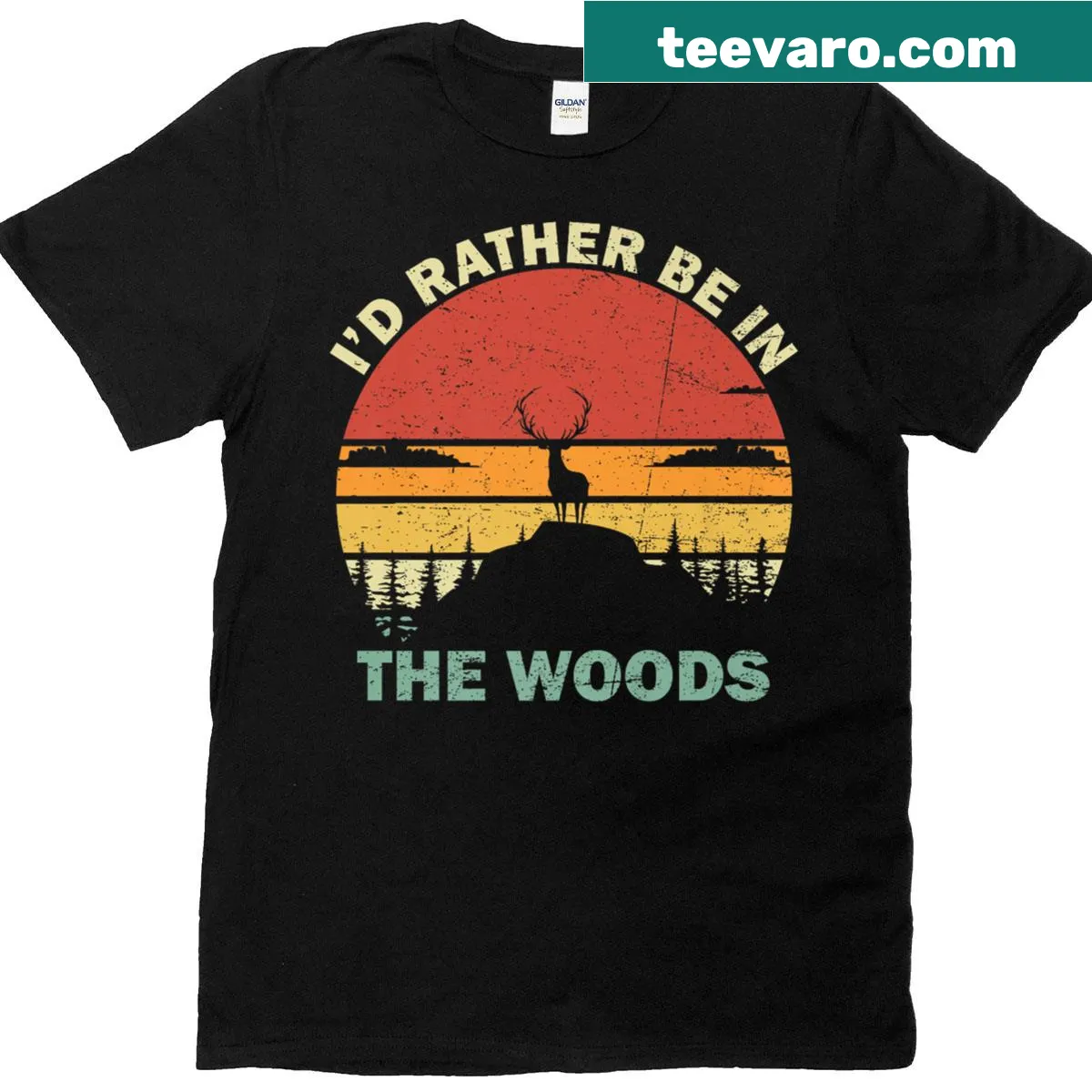 Vintage-style t-shirt with a humorous message about preferring the woods for deer hunting — on a men's t-shirt