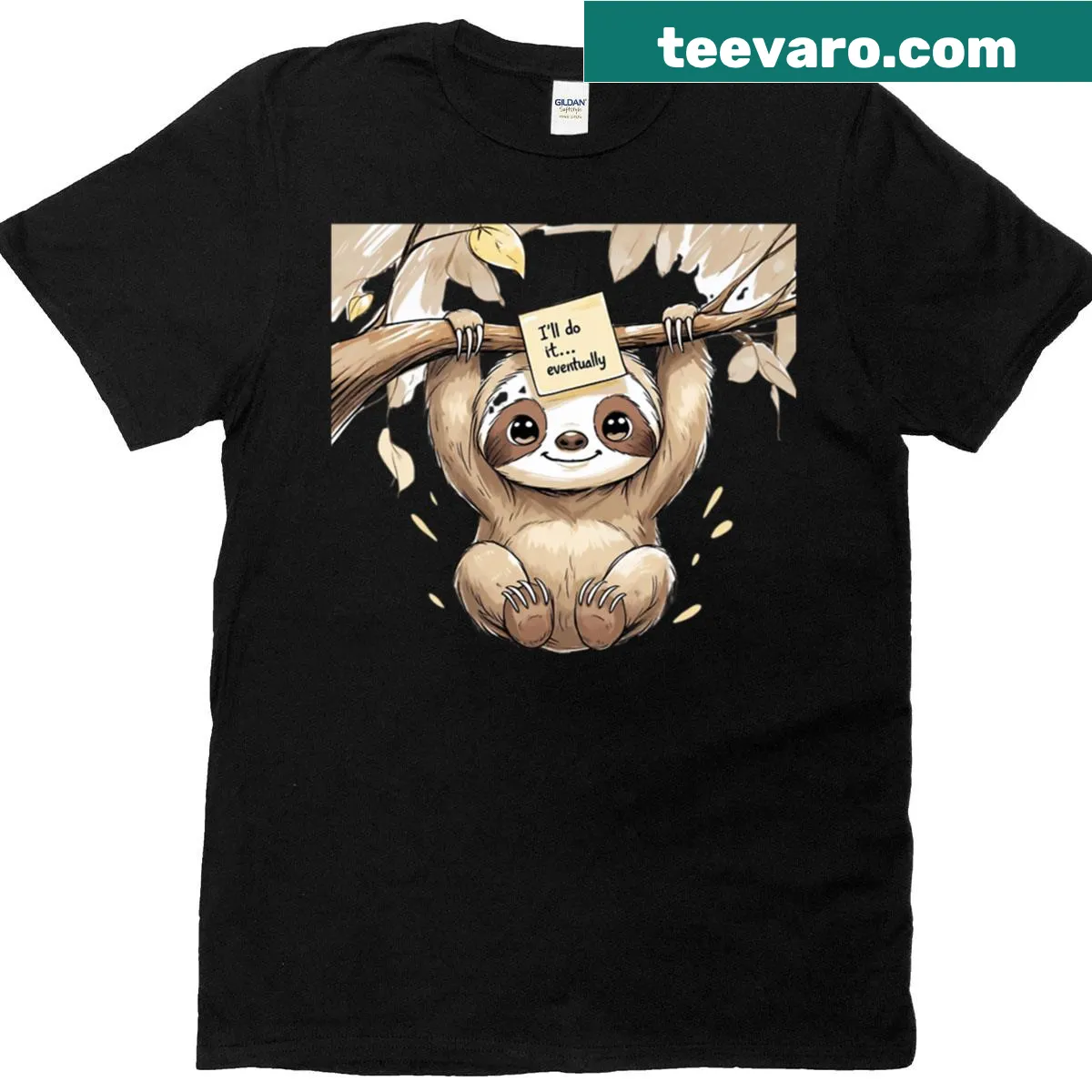 Cute sloth t-shirt with humorous motivational text — on a men's t-shirt