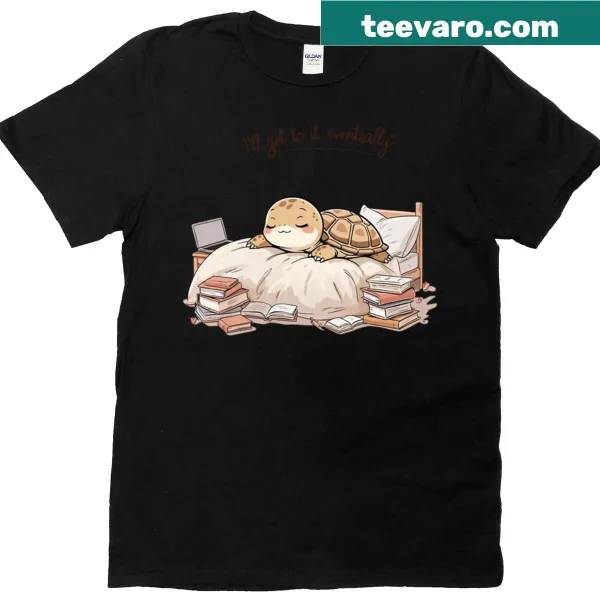 Oversized t-shirt with a turtle graphic and 'I'll Get To It Eventually' text