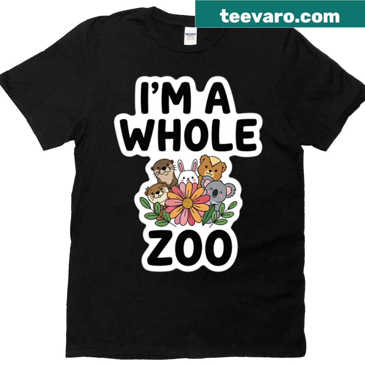 Oversized t-shirt featuring cute animal graphics and flowers — on a men's t-shirt