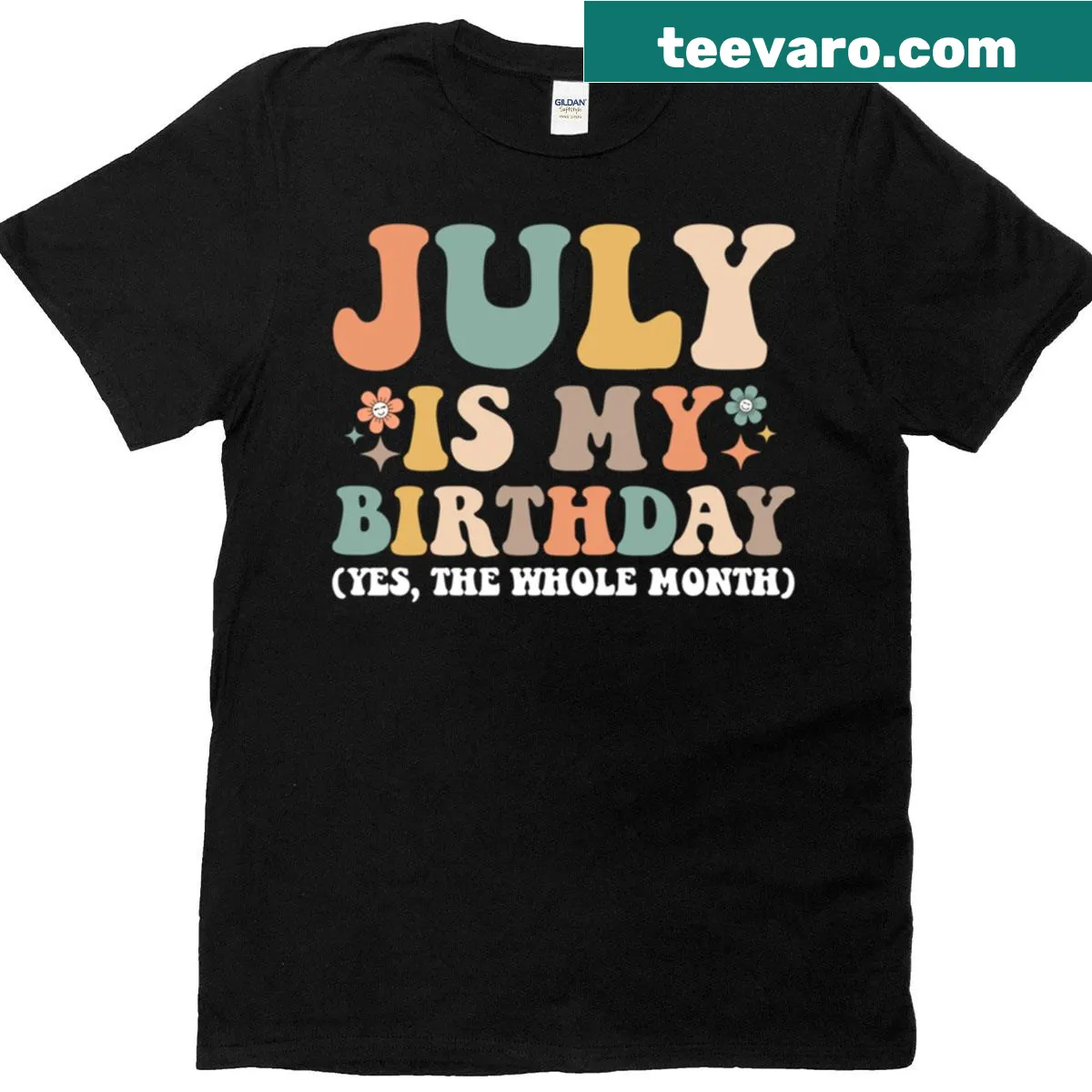 T-shirt declaring 'July Is My Birthday Yes The Whole Month' — on a men's t-shirt