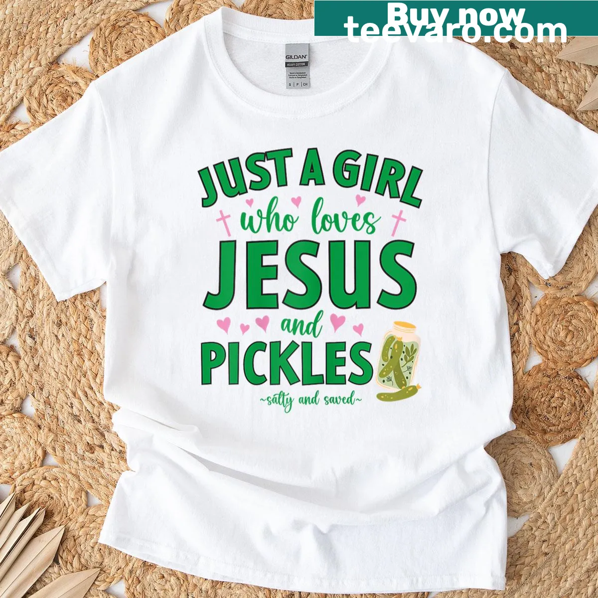 T-shirt with humor: Just A Girl Who Loves Jesus And Pickles — on a men's t-shirt