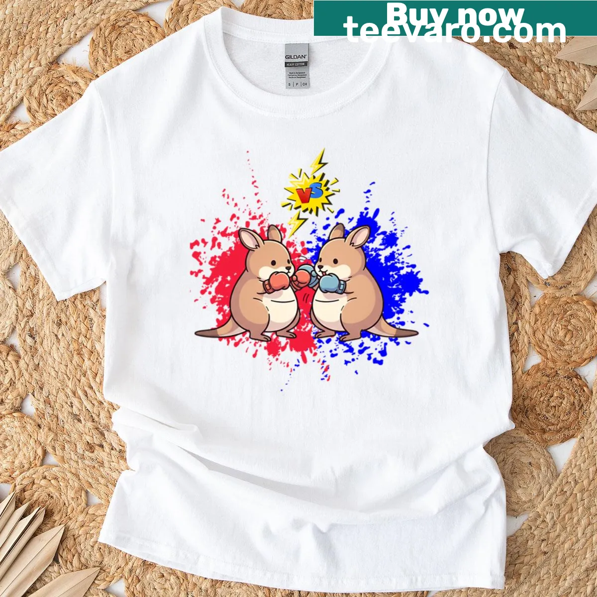 Cute cartoon T-shirt featuring an adorable kawaii kangaroo — on a men's t-shirt