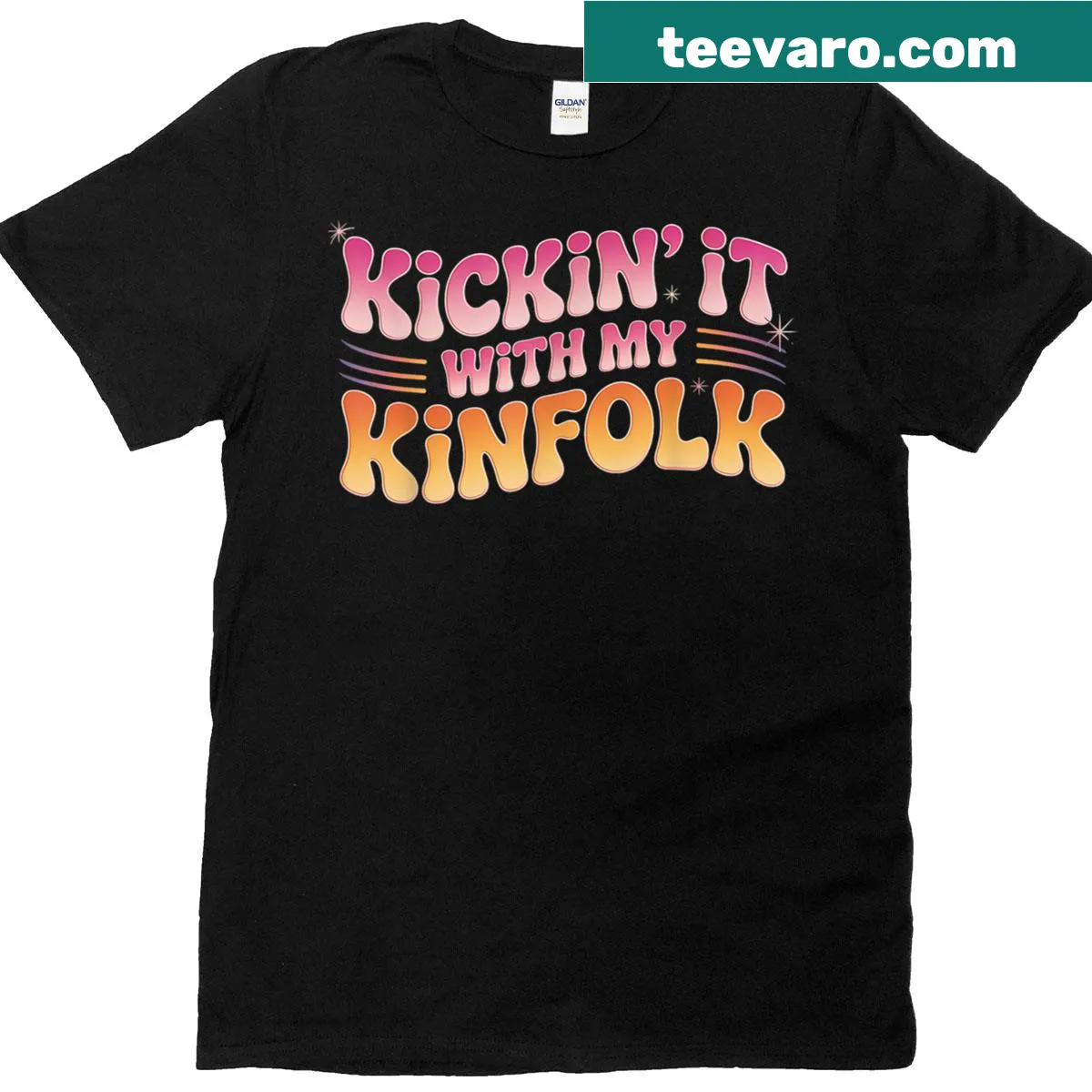 Funny family reunion t-shirt with 'Kickin It With My Kinfolk' text — on a men's t-shirt