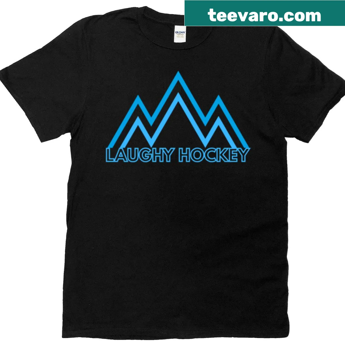 T-shirt featuring a playful hockey and mountain design — on a men's t-shirt