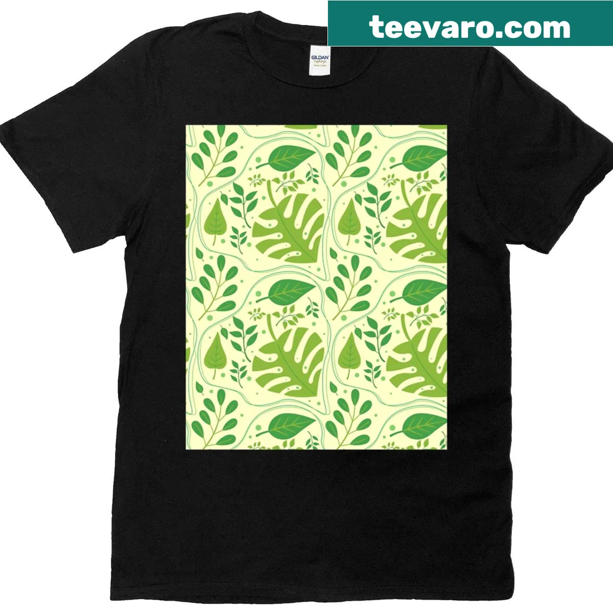 Minimalist leaf vector pattern graphic t-shirt — on a men's t-shirt