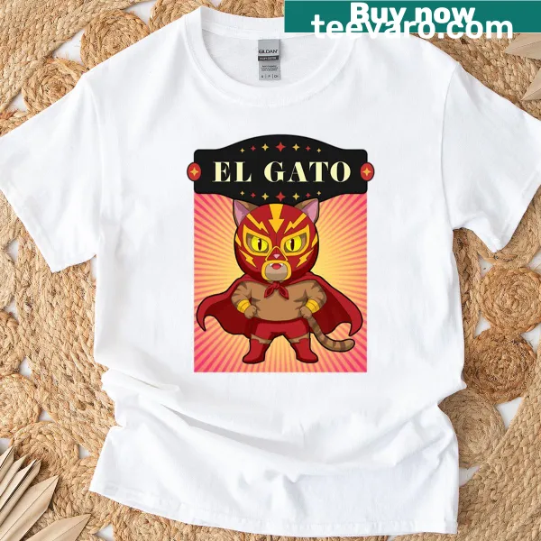 Cat in luchador outfit t-shirt with playful design