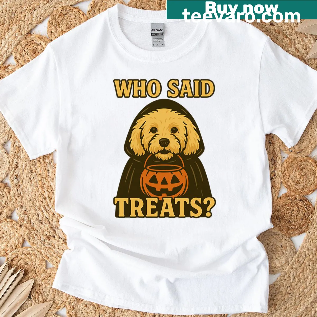 Maltipoo in witch costume for Halloween t-shirt — on a men's t-shirt